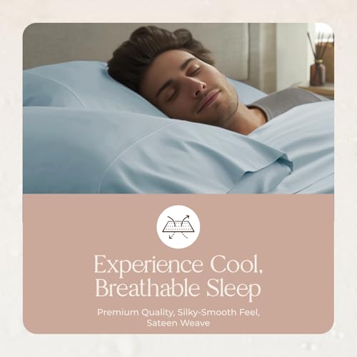 Image of 100% Organic Cotton Pillow Cases King Size Set of 2-100% Cotton Pillowcases GOTS Certified 300 Thread Count - Naturally Cooling Comfortable Breathable & Soft Pillow Cases (Powder Blue, King)