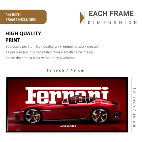 Image of kotart Big ferrari Car Framed Posters Gift Items for Boys Room Wall Decoration Bedroom Living Room Office Studio Decor | Car Poster Frame for Wall Decor Set Of 1 Size (10 x 19 inch)
