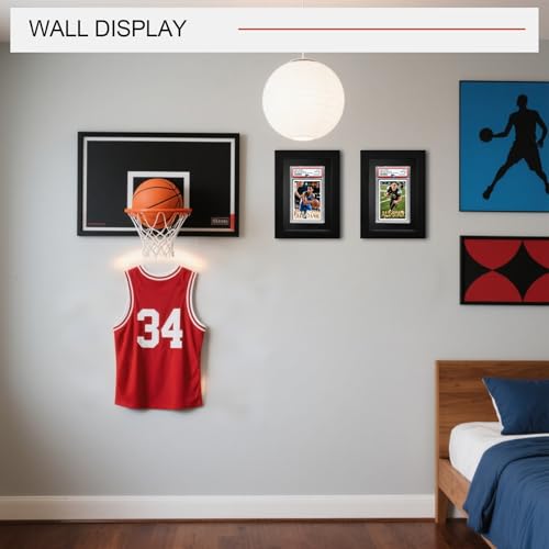 Allenkwok シングルグレードカードディスプレイフレーム – PSA、CGC、タグスラブ、ブラックベルベットEVAの無垢材フレーム、8.1インチ x 5.9インチ x 0.8インチ、シングルカード壁掛けまたはデスクトップディスプレイに対応