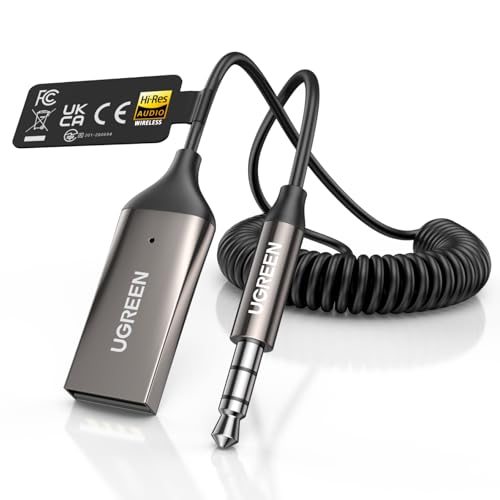 UGREEN Aux to Bluetooth 6.0 Car Adapter with LDAC, 3.5mm Aux Adapter Built-in Microphone, Car...