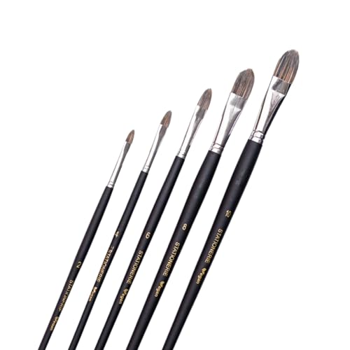 Image of Stationerie Filbert Paint Brushes Set /Handmade Professional Artist Painting Brush Set for Acrylic, Watercolor, & Gouache Painting (Set of 5)