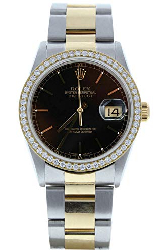 Rolex Men's Datejust Model 16233 Steel & 18k Gold Oyster Band Black Stick Dial & Custom Diamond Bezel (Certified Preowned)