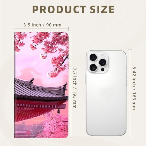 RFID Blocking Leather Wallet for Women and Men, Temple Pink Sakura Flowers Compact Bifold Credit Card Holder with RFID Protection, Small Ladies Slim Minimalist Wallet3