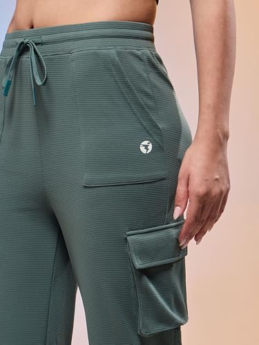 Image of TECHNOSPORT Women's Straight Fit Solid Textured Sports Cargo Pants with Technocool+, Quick Dry for Gym, Sports and Regular Use