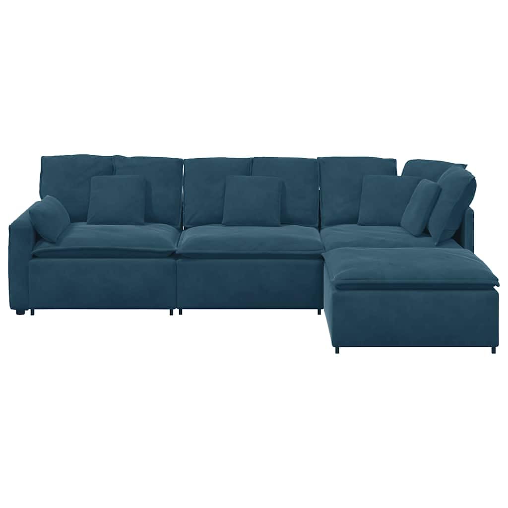 Sofá modular con reposapiés de terciopelo azul, 312 x 205 x 64 cm, elemento de montaje de 4 piezas con cojín, sofá esquinero versátil y esquina acolchada para salón, salón y cine en casa