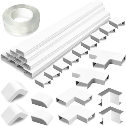 Gaine de câble autocollante 3 m, 20 x 10 mm pour câbles électriques, Gestion des câbles pour Cacher Le Fil TV, Blanc (avec Accessoires de Connexion)