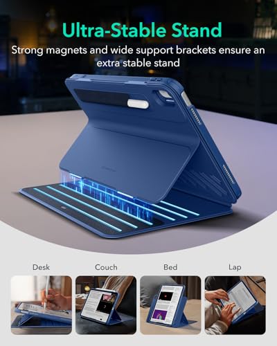 Image of ESR for iPad A16 Case, iPad 11th /10th Generation Case (2025 /2022), Removable Magnetic Cover with Pencil Charging & Storage, Adjustable Portrait /Landscape Stand, 9 Standing Angles, Shift Series, Blue