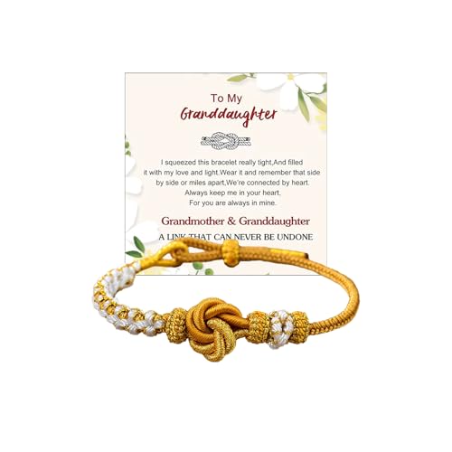 Image of Granddaughter Bracelet for Women, Cute Pink Peach Blossom Knot Bracelet from Grandma Trendy Handmade Braided Charms Bracelets Holiday Jewelry Gifts