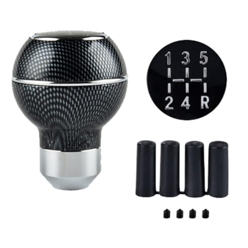 Image of AutoBizarre 5 Speed Aluminum Base Metal Ring Carbon Fiber Gear Knob Gear Shifter Handle Knob for All Manual Transmission Cars (Silver)