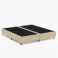 Cama Box Queen Bipartido 79, Pés de Madeira (Corino, Bege)