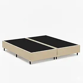 Cama Box Queen Bipartido 79, Pés de Madeira (Corino, Bege)