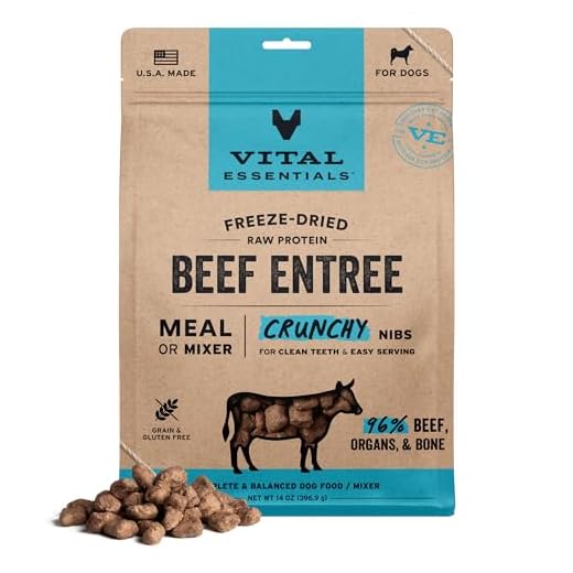 Vital Essentials Freeze Dried Dog Food, Raw Beef Crunchy Nibs | Complete Meal or Topper | 96% Beef, Organs & Bone | Limited Ingredient, High Protein, Grain Free Dry Dog Food | 14 oz Bag