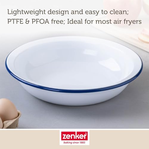 Zenker Enamel Round Pie Dish, Vintage Design, Suitable for Oven and Stove, Dishwasher Safe, Oven Tray, Enamel Cookware, Traditional Pie Tin, 25x25x5cm Colour, White and Blue - Image 6
