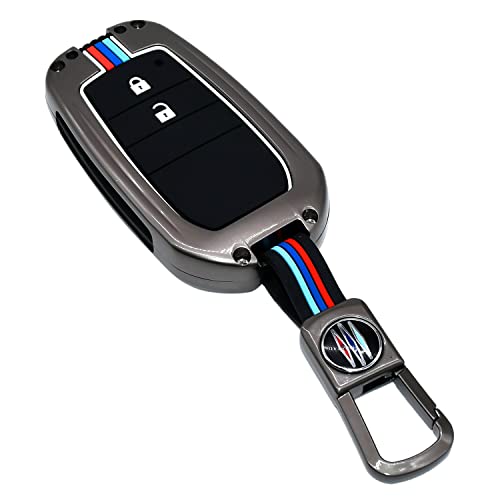 Image of KMH Metal Car Key Cover Compatible with Toyota Crysta Innova Hycross Hilux and Maruti Suzuki Invicto Model Keycover with Keychain 2 Button Key Shell Case Holder Protector (Metallic) Pack of 1