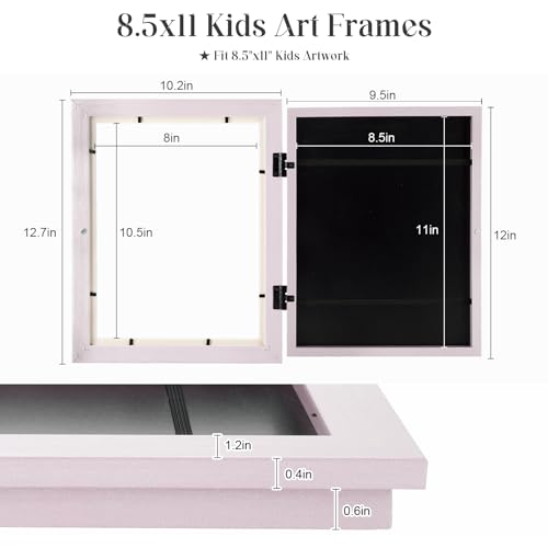 Image of [2-Pack] Kids Art Frames, 8.5x11 Front Opening Kids Artwork Frames Changeable, Pale Pink Artwork Display Storage Frame for Wall, Holds 50 Pcs, for 3D Picture, Crafts, Children Drawing, Hanging Art,