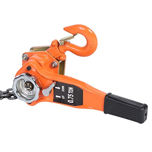 AYNEFY Polipasto con trinquete, cadena de mano, 0,75 t, color naranja, bloque de cadena...