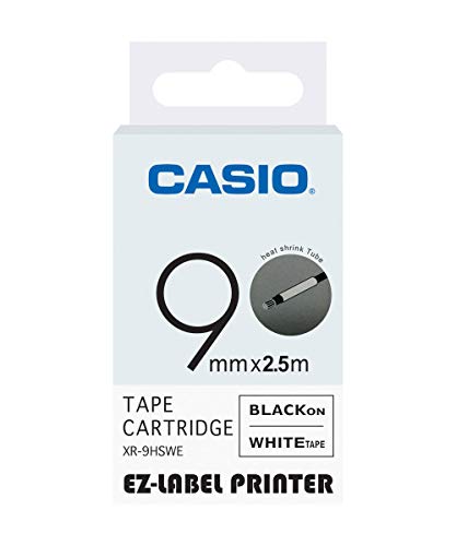 Image of Casio XR-9HSWE Heat Shrink Tube Label Printer Tape (Black and White)