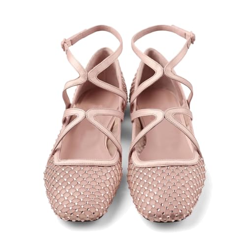 Women's Rhinestone Mesh Ballet Flats Square Toe Crystal Leather Ankle Strap Buckle Ballerina Shoes Fashion Causal Mary Jane Shoes2