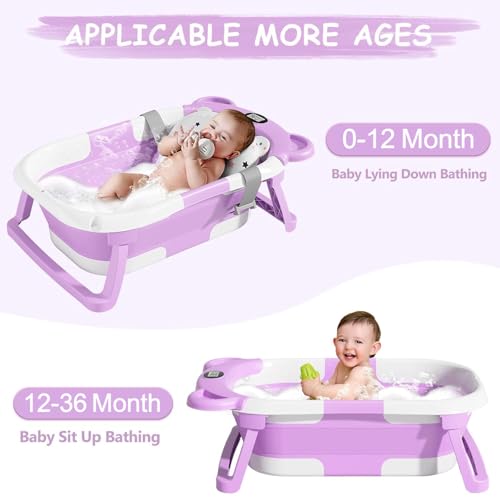 Image of TPN Collapsible Baby Bathtub, Baby Bath Tub with Soft Cushion & Real-Time Thermometer, Baby Bathtub Infant to Toddler Tub (0-36 Months), Portable Newborn Travel Bath Tub