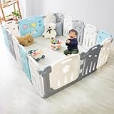 ベビーサークル 折りたたみ 大きめ ベビーフェンス 扉付き 16枚セット 150cm×190cm おもちゃパネル付き ドアロック付き 簡単組立 出産祝い プレゼント GAD016BLWH