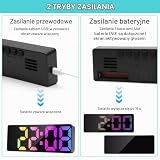 HENGBIRD LED Budzik Cyfrowy z Dużymi Cyframi, Budzik Cyfrowy z Lusterkiem z Funkcją Drzemki, Regulacja Jasności, Sterowanie Głosowe, Bateria/USB Typ-C, Nowoczesny Zegar Nocny na Stolik do Sypialni