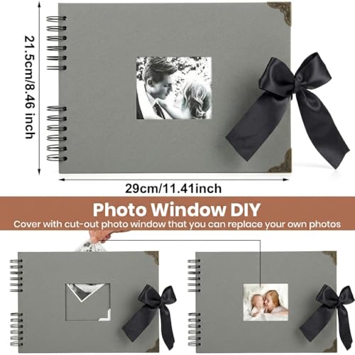 Image of HASTHIP DIY Photo Memory Scrapbook Kit with Spiral Album, Cover Window, Stickers & Metallic Pens for Personalized Travel, Wedding, and Celebration Keepsakes