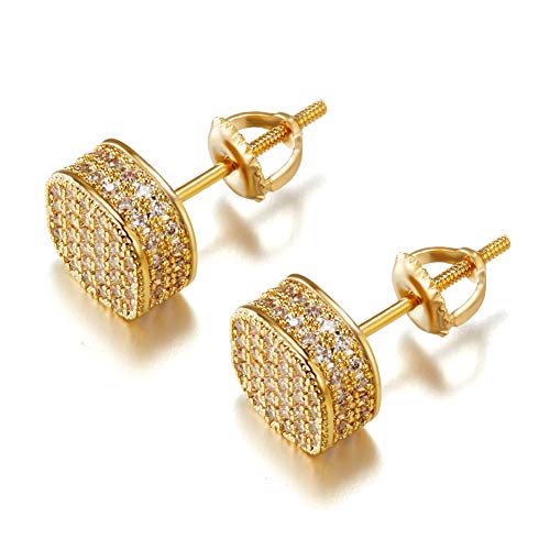 SENTERIA Iced Out Mens Earring Cubic Zirconia Cubist Screw Back 18k Yellow Gold plated Hypoallergenic Square Stud Earring For Men and Women Hip Hop Jewelry