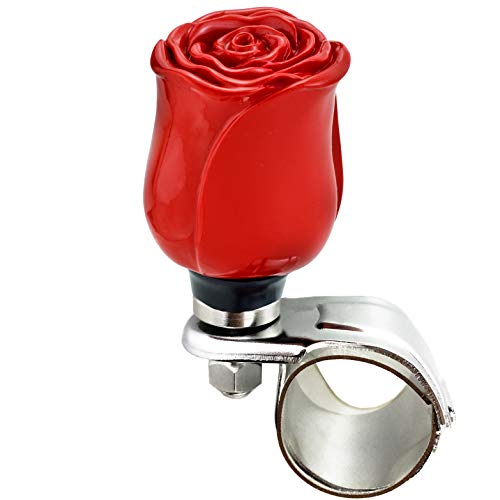 Arenbel Car Suicide Knob Rose Shape Steering Wheel Turning Control Spinner Assist Grip Handle Fit Most Agricultural Tractors Forklifts Lawn Mowers, Red