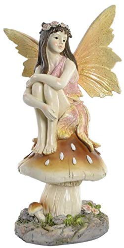 Statuette fée elfe sur champignon 33 cm M2 idée cadeau déco fantastique
