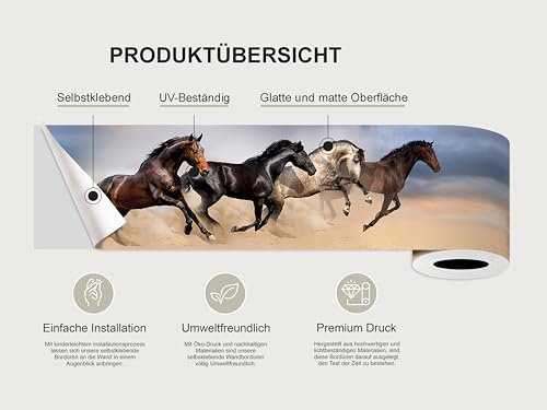 AG Design Selbstklebende Bordüre Pferde, WB 8242 | Wasserfest Dekoration für Wände, Möbel, Tapeten, Wandverkleidungen und Türen, Folie, Mehrfarbig | Breite 500 cm x Höhe 13.8 cm