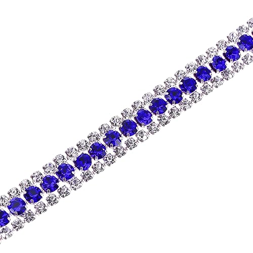 uxcell 2 Yards 3 Rows Rhinestone Chain, 8.5mm Bling Crystal Close Claw Chain Trim for DIY Jewelry, Clothing, Bags, Shoe Decoration (Silver, Sapphire Blue, White)