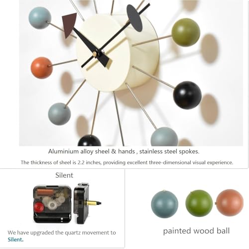 Wood Ball Wall Clock 13 Inch, Mid Century Modern - Image 4