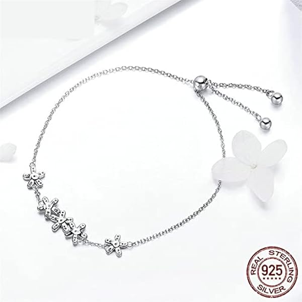 KOFORD Pulseras de Plata de Ley 925 con Margaritas Luminosas for Mujer, Pulsera de Moda con CZ Transparente, fabricación de Joyas, Regalo, 1 Uds.