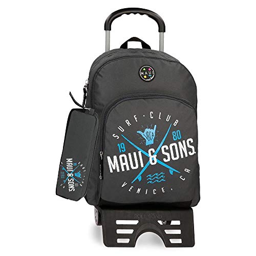 Maui   Sons Shaka Mochila con carro doble compartimento   estuche escolar  color Gris