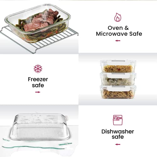Image of FineDine 12 Piece Glass Storage Containers with Lids - Leak Proof, Dishwasher Safe Glass Food Storage Containers for Meal Prep or Leftovers, White