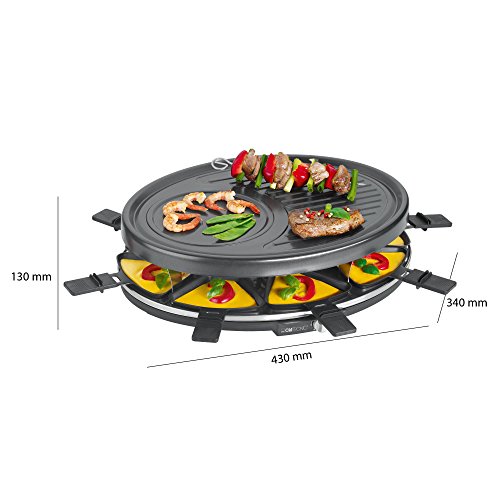 Clatronic RG 3517 Raclette-Grill zum Grillen und Überbacken, 8 Pfännchen und 8 Holzspatel, Antihaftbeschichtung, Stufenlos regelbarer Thermostat, max. 1400 Watt - 6