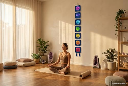 Image of AURANCE Wooden Seven Chakra Line Wall Art | Spiritual Balance | Home Decor | Office | Meditation Space | Yoga Studio | Gift Giving | Spiritual Place | Healing Center,60 Cm