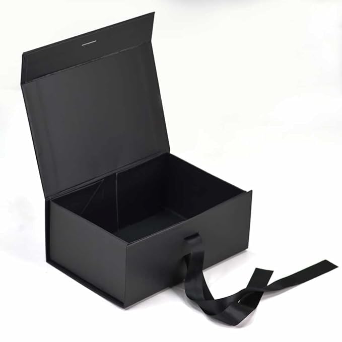 RBS® - Black Gift Box (1 Pack) Small gift box with Ribbon closure gift box with lid (9x 6 x 4 inch) Collapsible gift boxes with lids for presents Multipurpose Box Gift for Weddings, Birthday
