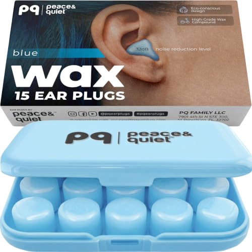 Peace&Quiet | PQ Wax Ear Plugs for Sleeping, Swimming - Soft Noise Cancelling Silicone Gel Wax Earplugs for Sleep and Swimmers, Sound Blocking Level of 32 Db, Color: Blue