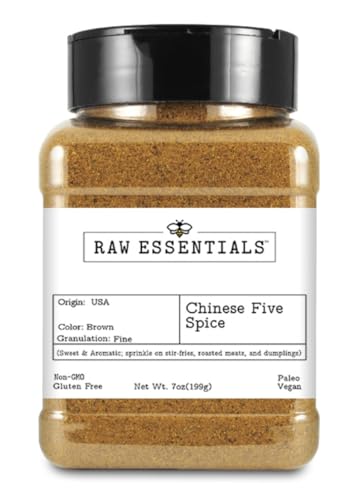 Raw Essentials Chinese 5 Spice – Sweet and Aromatic Flavor for Stir Fries, Roasted Meats, Dumplings – Non-GMO, Gluten Free, Vegan, Paleo – 7 Ounce Bottle