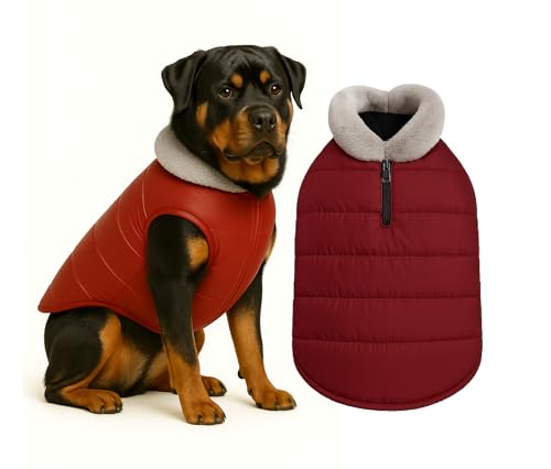 Image of The Pets Company Dog Winter Coat Jacket, Clothes, Windproof, Waterproof, Light Weight, Washable, Ultra Warm Thick Fleece Lined Dog Vest for Cold Weather Protection, (Maroon, X-Large - 28 Inch)
