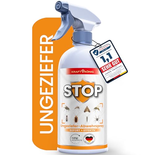 KRAFTKÖNIG PREMIUM Ungezieferspray – Sofort + Effektiv Formel – 500 ML Insektenspray gegen fliegende und kriechende Insekten für Innen- & Außenbereiche – Auch als Fliegenspray einsetzbar