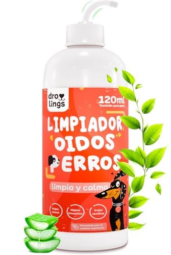 Droolings Limpiador Oidos Perros y Gatos - (120ml y 100% Natural) - Gotas para Orejas con Cera Picor Acaros y prevenir Infecciones u Otitis
