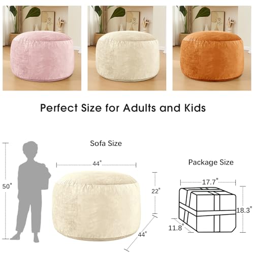 Image of Bean Bag Chairs for Adults - Memory Foam Furniture BeanBag Chair - Kids /Teens Sofa with Soft Micro Fiber Cover - Round Fluffy Couch for Living Room Bedroom College Dorm - 4 ft, Ivory