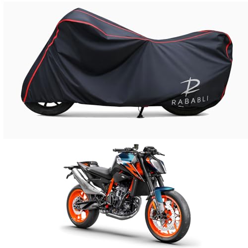 Image of Waterproof Bike Body Cover Compatible for | KTM 890 Duke R | Taffeta Fabric, Red Piping Design, Bottom Elastic Fit | Dustproof, Sun UV & Rain Protection for All Bikes