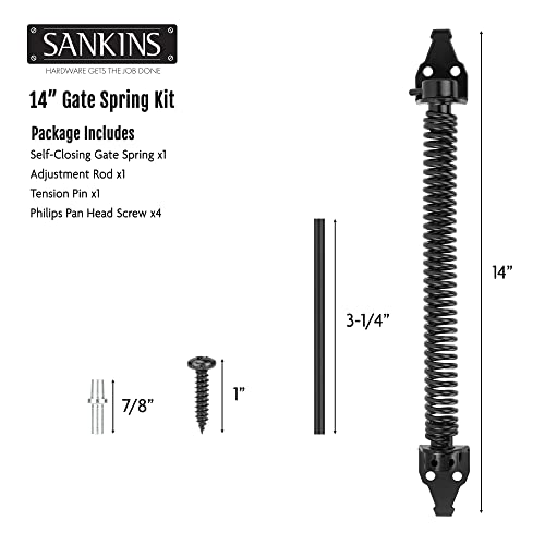 Image of 14 inch Gate Spring Self Closing Heavy Duty Outdoor Door Spring Automatic Metal Gate Closure Hardware with Adjustable Tool for Wooden and Vinyl Fence, Black