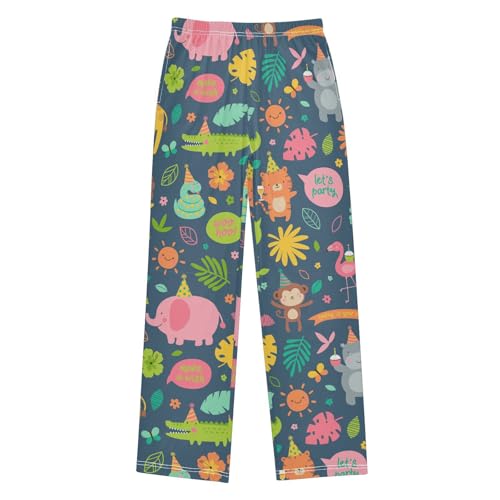 ZZXXB Cute Giraffe Lion Elephant Boys Long Pants Soft Trousers Elastic Waist Kids Lounge Bottoms with Pockets S-XL