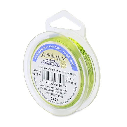 Image of Artistic Wire, 28 Gauge Silver Plated Tarnish Resistant Colored Copper Craft Wire, Chartreuse, 40 yd