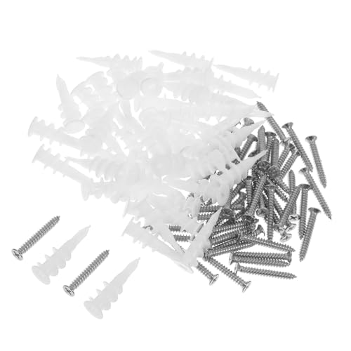 SOLUSTRE Plastic Expansion Bolts and Nails 50 Pack Heavy Duty Drywall Anchors Screws for Wall Mounting Home and Kitchen Fixtures