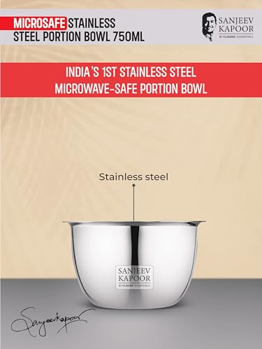 Image of Sanjeev Kapoor by Classic Essentials Stainless Steel Mixing & Serving Bowl Microwave-Safe Solid, Durable, Elegant, Mirror Finish Bow (Silver, 750ML)